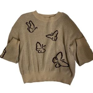 JANABELLE Tan & Brown Butterfly Sweater